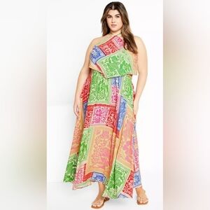 City Chic NWT Multicolor Patchwork Halter Maxi Dress Size=18